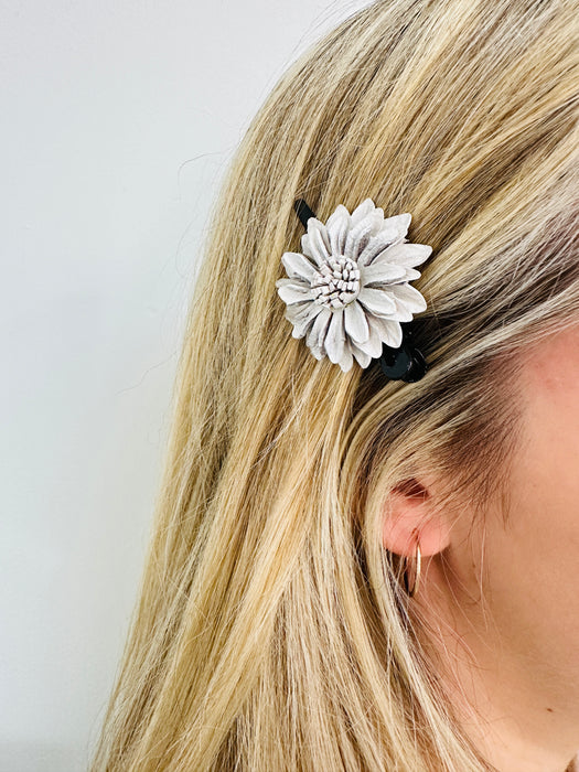 Flower Leather Hair Clip Small