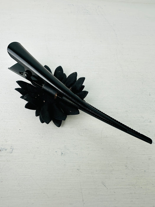 Flower Leather Hair Clip Large  - Black