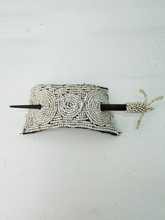 Beaded Hair Barrette - Bow - Cream ~ ALL JEWELLERY 3 FOR 2