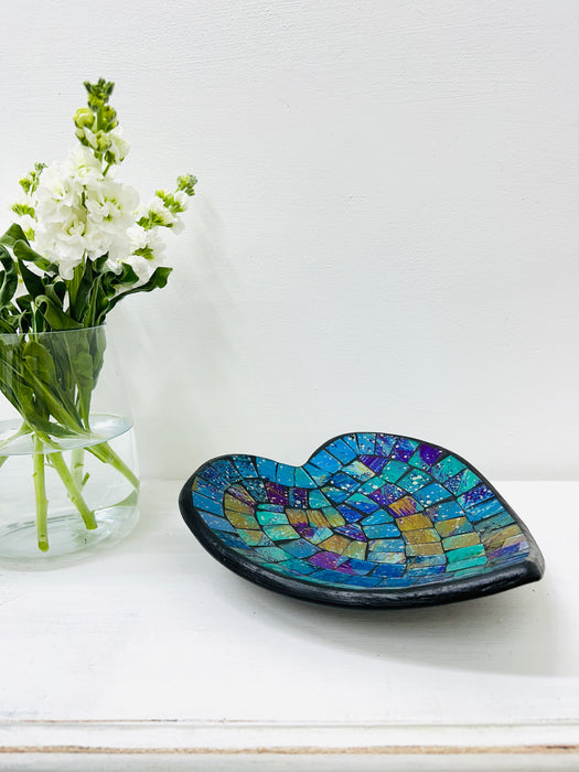 Mosaic Heart Bowl - Cyan