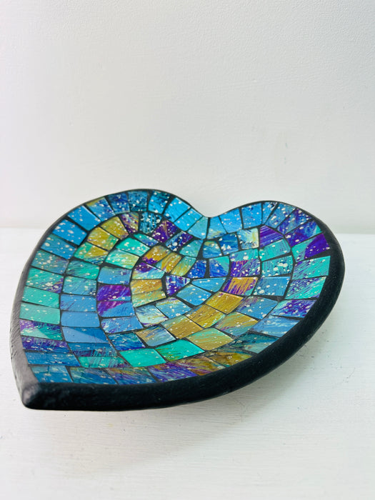 Mosaic Heart Bowl - Cyan