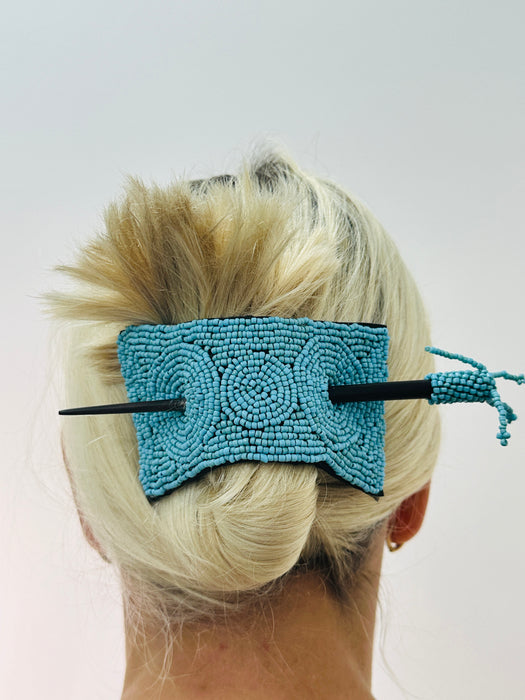 Beaded Hair Barrette - Bow - Turquoise  ~ ALL JEWELLERY 3 FOR 2