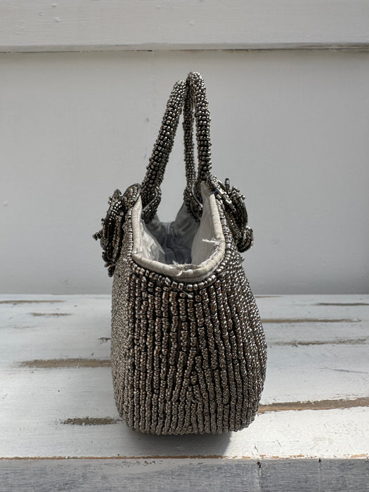 side view of beaded handbag 