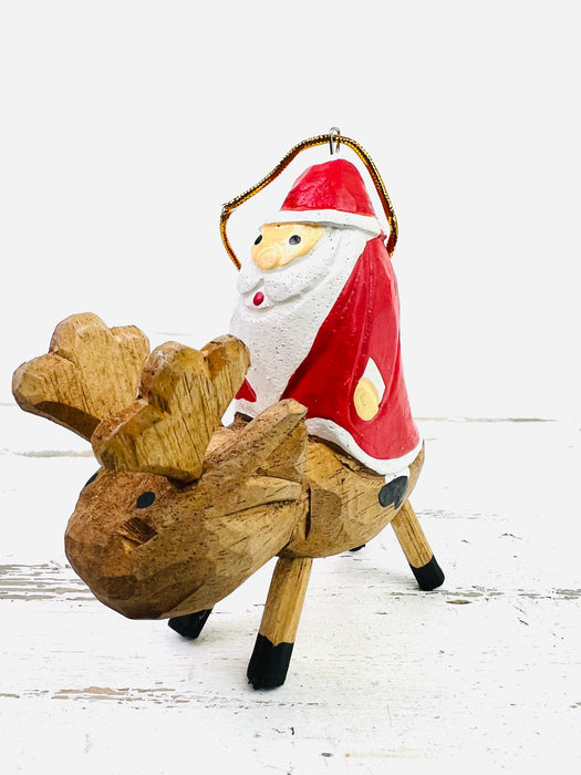 Wood Hanging Santa Claus and Reindeer